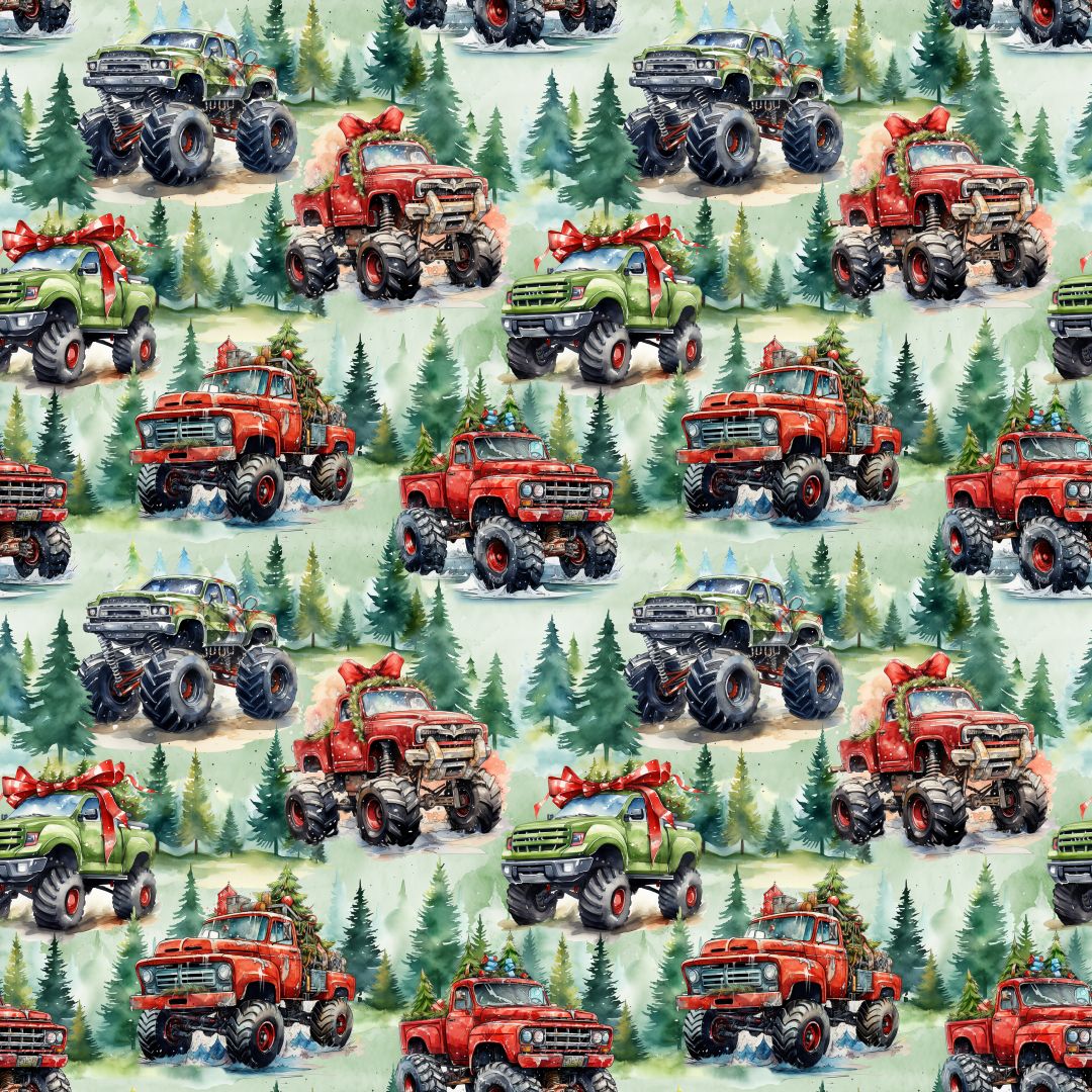 Christmas Monster Trucks 12x12 Patterned Vinyl Sheet