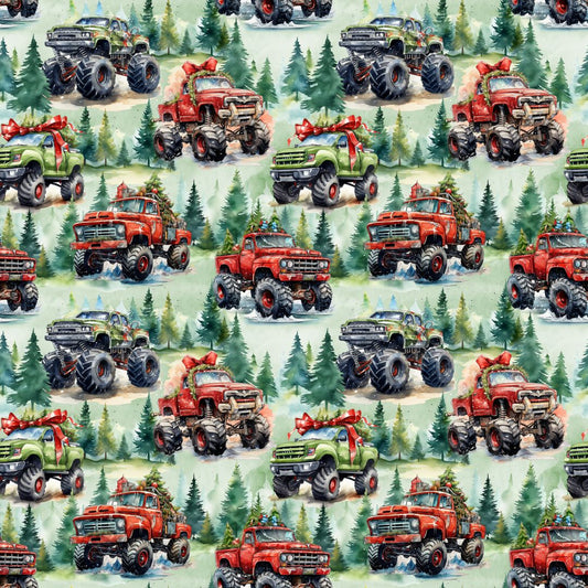 Christmas Monster Trucks 12x12 Patterned Vinyl Sheet