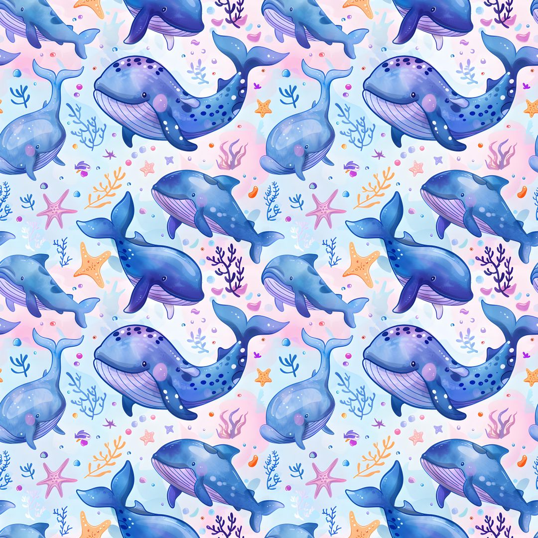 Watercolor Blue Whales 12x12 Patterned Vinyl Sheet