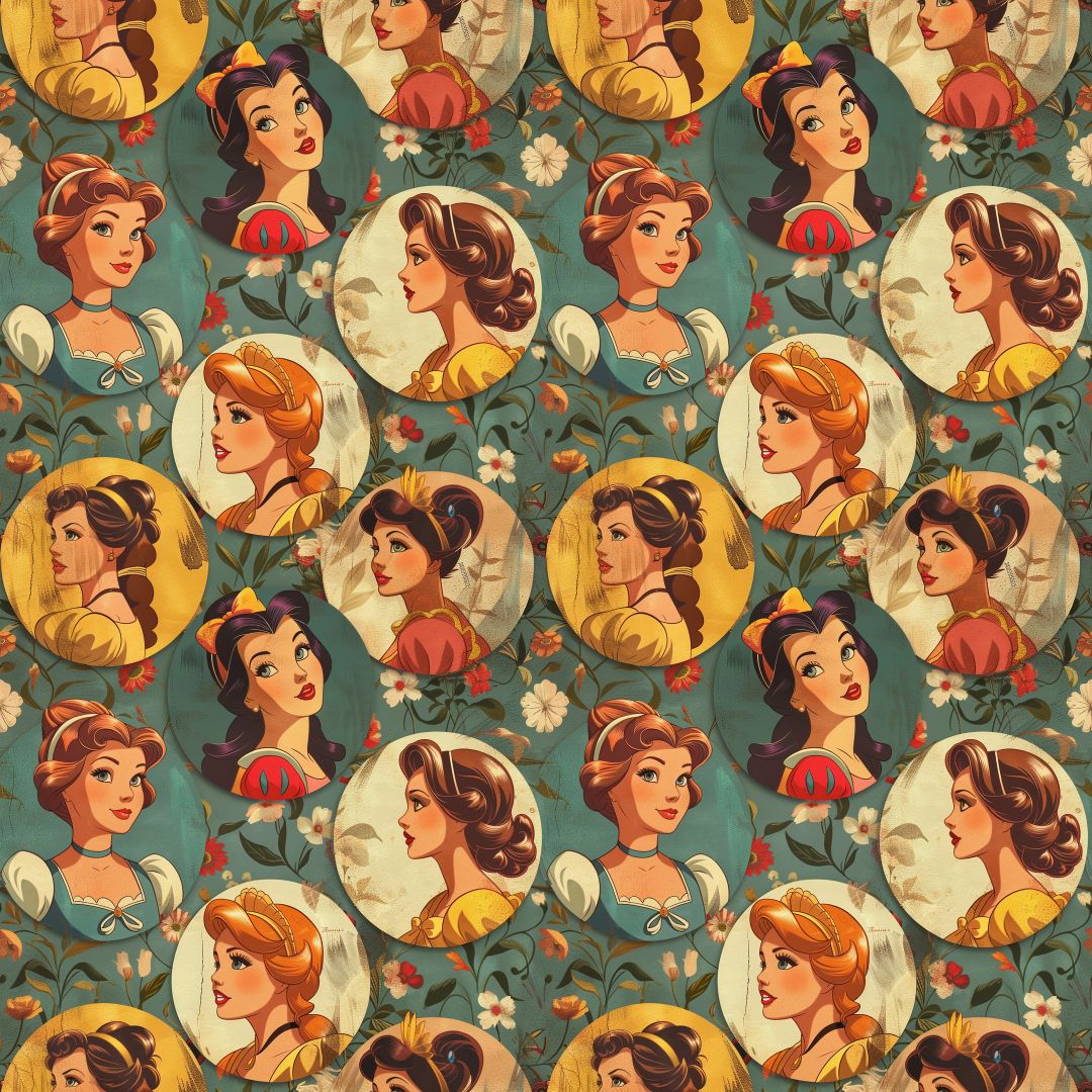 Retro Princesses 12x12 Patterned Vinyl Sheet