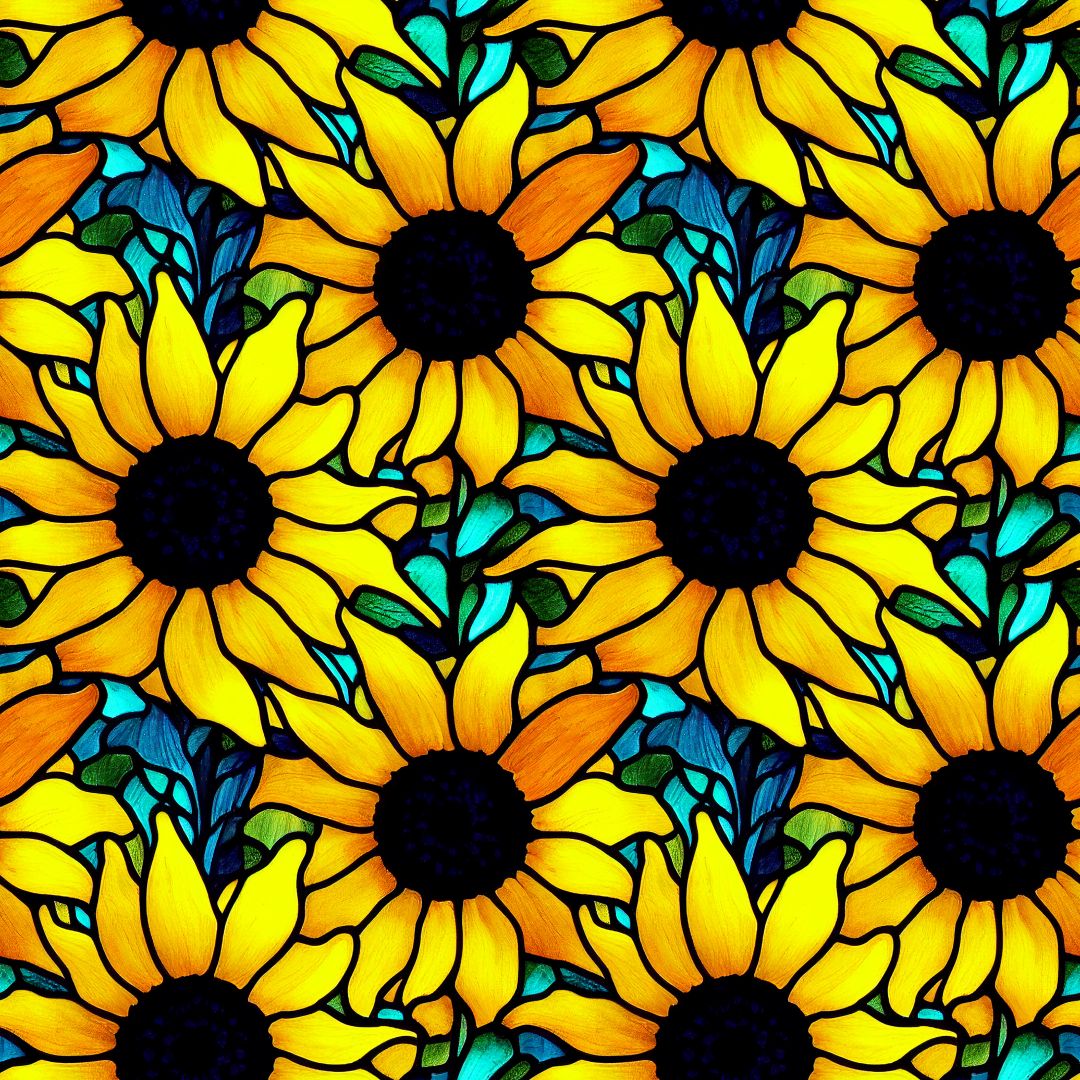 Dark Sunflower Stained Glass 12x12 Patterned Vinyl Sheet