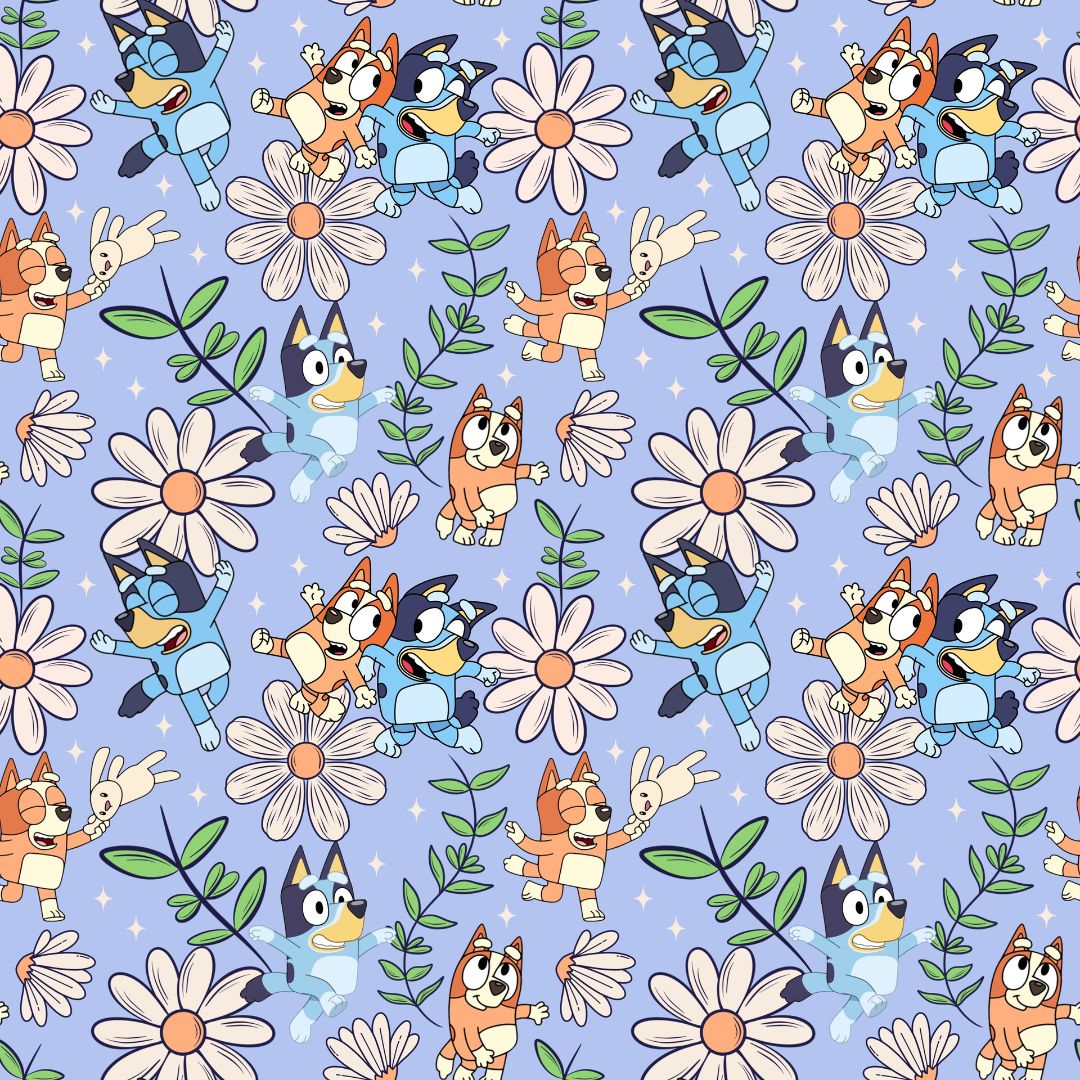 Floral Blue Dog  12x12 Patterned Vinyl Sheet