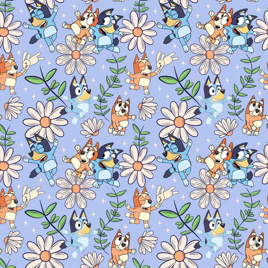 Floral Blue Dog  12x12 Patterned Vinyl Sheet