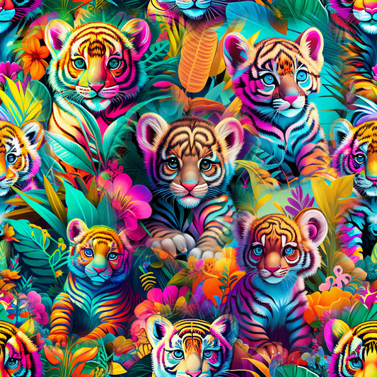 Colorful Jungle Tigers 12x12 Patterned Vinyl Sheet