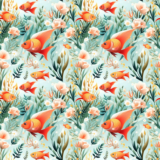 Floral Fish 12x12 Patterned Vinyl Sheet