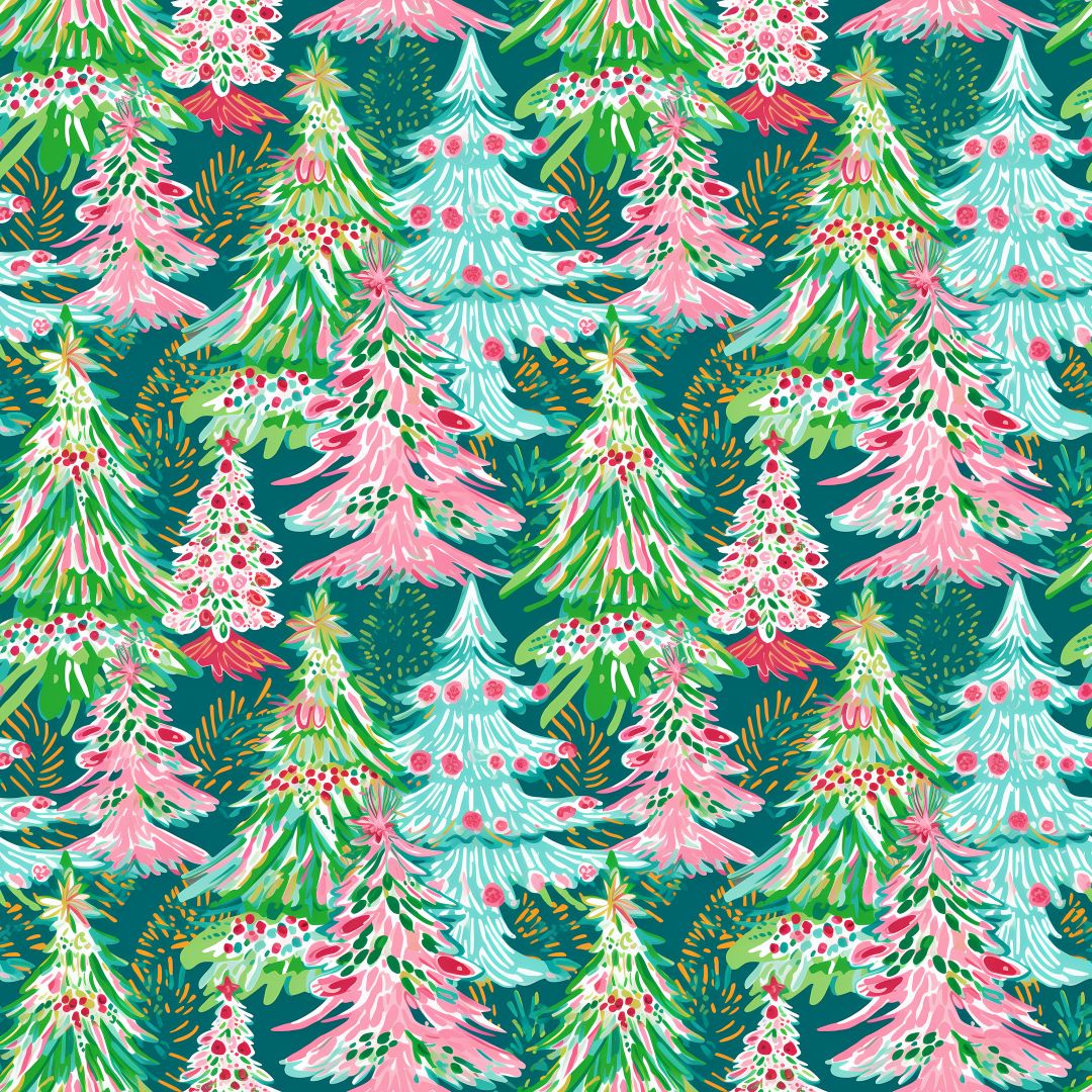 Pink & Green Christmas Trees 12x12 Patterned Vinyl Sheet