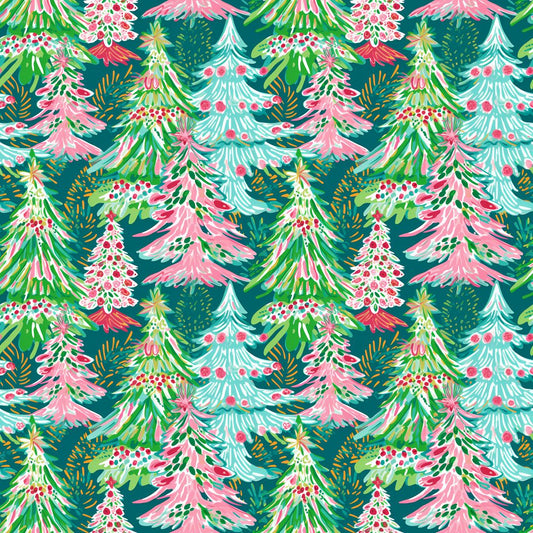 Pink & Green Christmas Trees 12x12 Patterned Vinyl Sheet