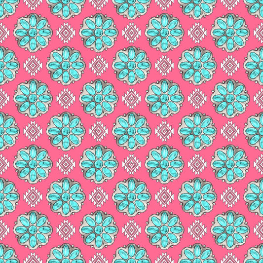 Pink Western With Turquoise Gem 12x12 Patterned Vinyl Sheet