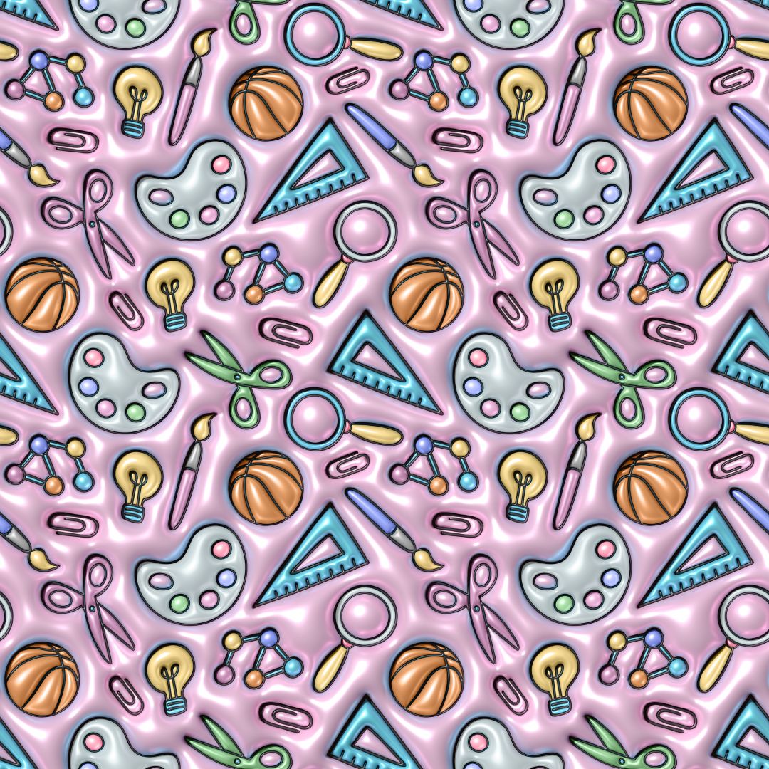 Faux Puffy Back to School Supplies 12x12 Patterned Vinyl Sheet
