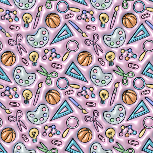 Faux Puffy Back to School Supplies 12x12 Patterned Vinyl Sheet