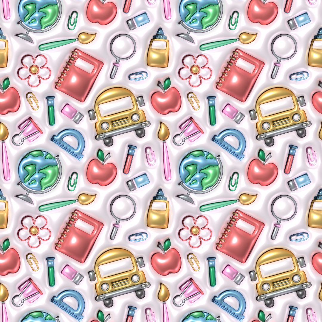 Faux Puffy Back to School Supplies V.2 12x12 Patterned Vinyl Sheet