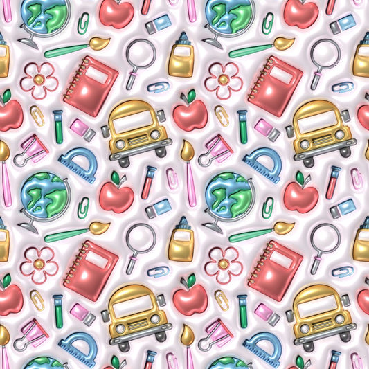 Faux Puffy Back to School Supplies V.2 12x12 Patterned Vinyl Sheet