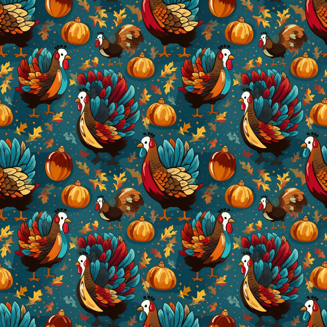Colorful Turkeys 12x12 Patterned Vinyl Sheet