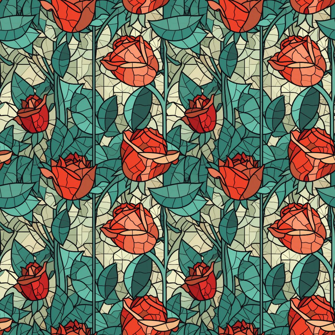 Stemmed Rose Stained Glass 12x12 Patterned Vinyl Sheet