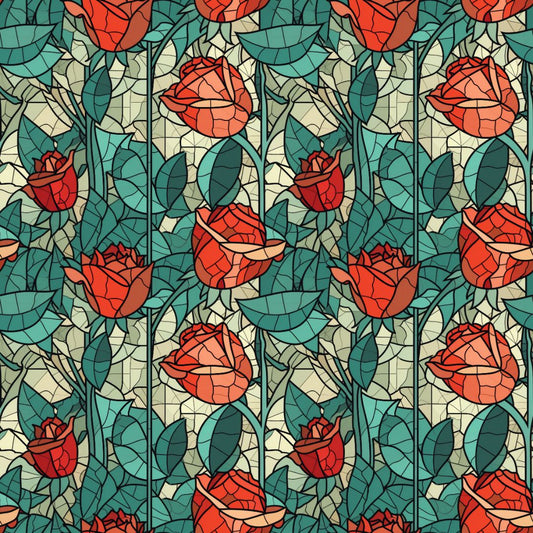 Stemmed Rose Stained Glass 12x12 Patterned Vinyl Sheet