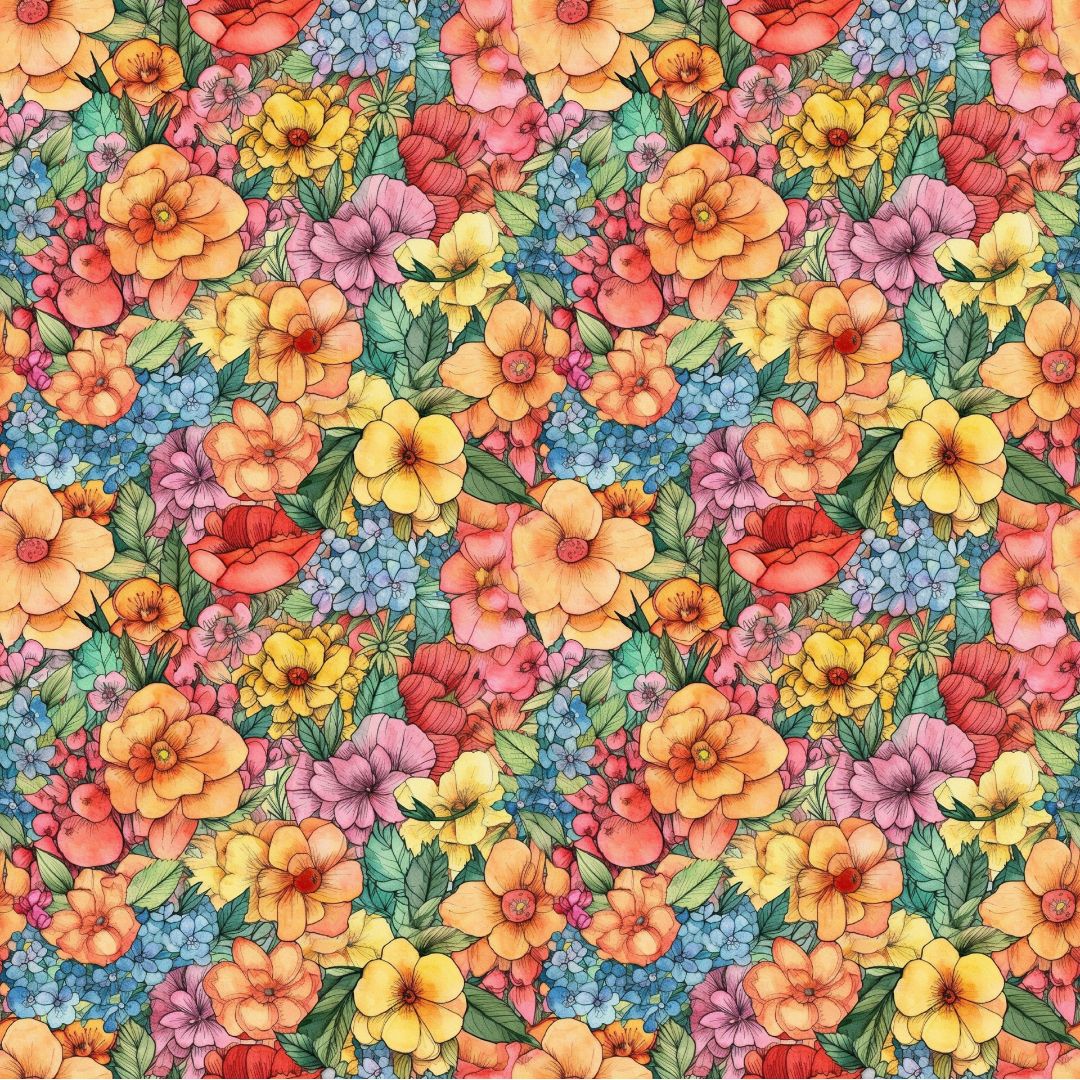 Watercolor Summer Garden 12x12 Patterned Vinyl Sheet