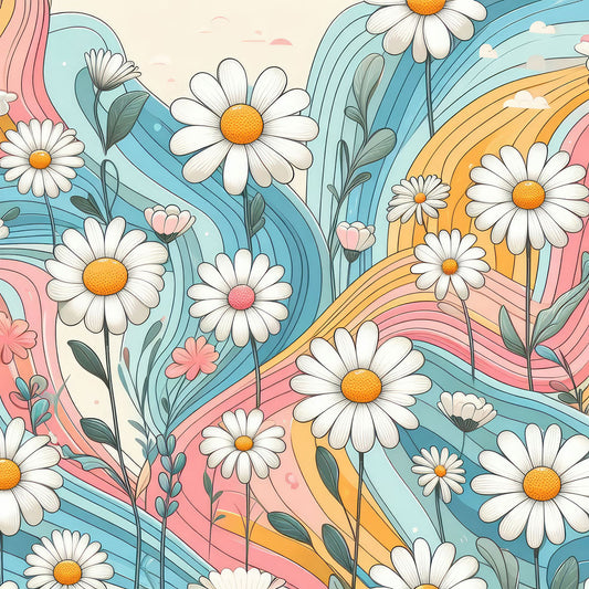 Growing Abstract Daisies 12x12 Patterned Vinyl Sheet