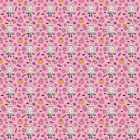 Daisy Ghosts & Pumpkins 12x12 Patterned Vinyl Sheet