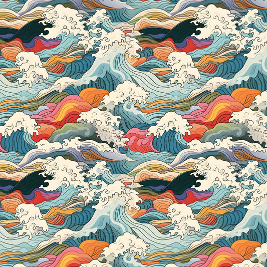 Colorful Japanese Waves 12x12 Patterned Vinyl Sheet