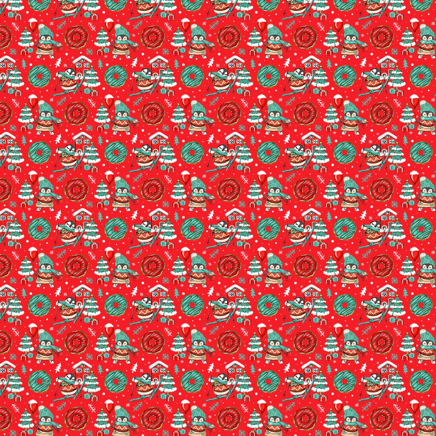 Penguin & Donuts Christmas 12x12 Patterned Vinyl Sheet