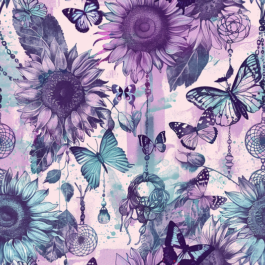 Purple & Teal Sunflowers & Butterflies 12x12 Patterned Vinyl Sheet