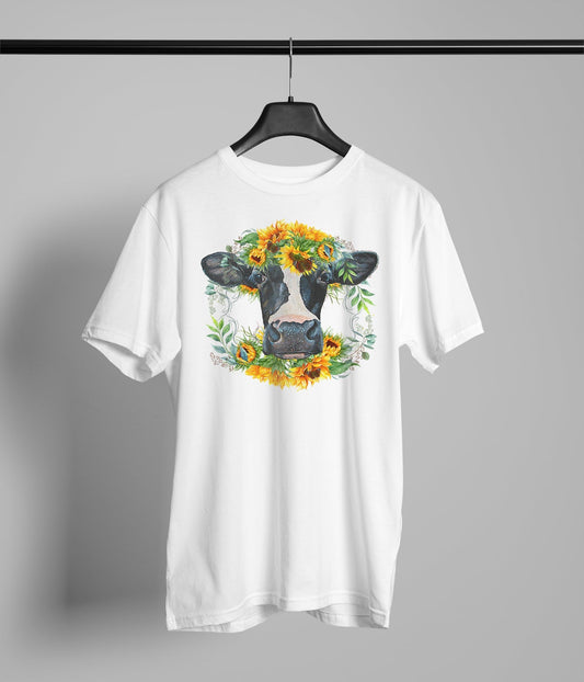 cow with sunflowers