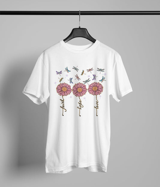 Faith Hope Love Flower with Dragonflies