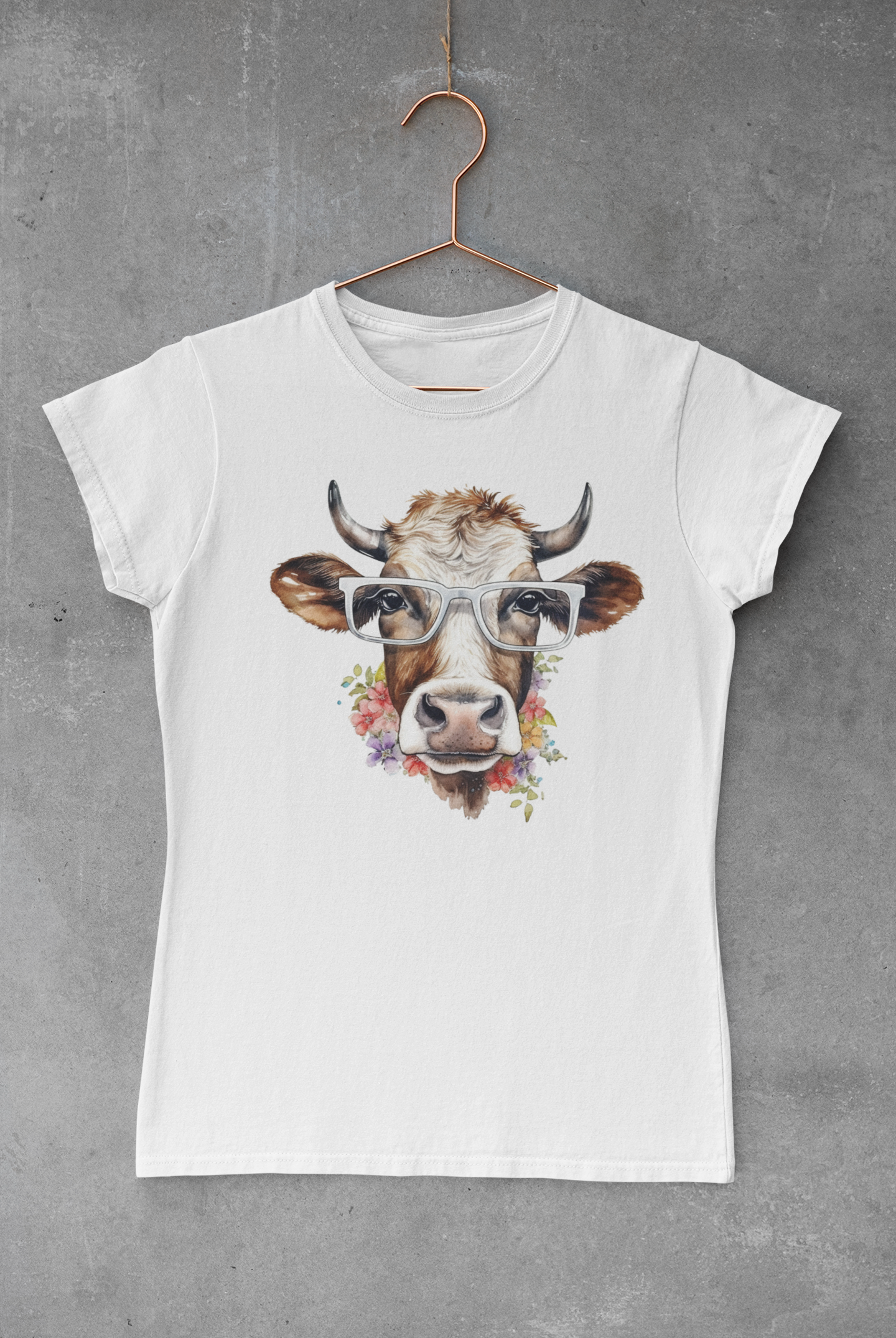 Watercolor Cow with Glasses Transfer