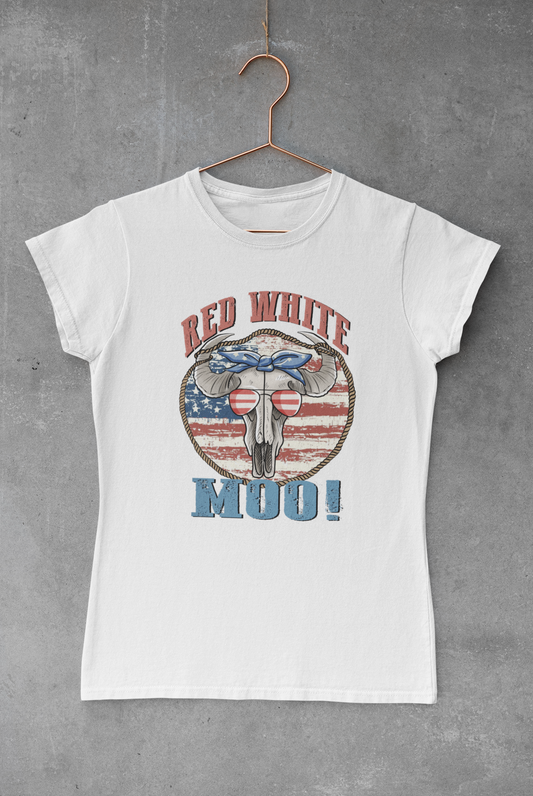 Red, White & Moo Cow Skull Transfer