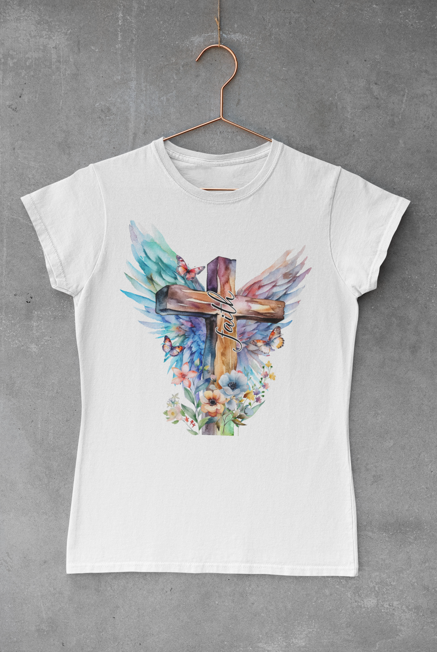Cross with Wings & Flowers Transfer