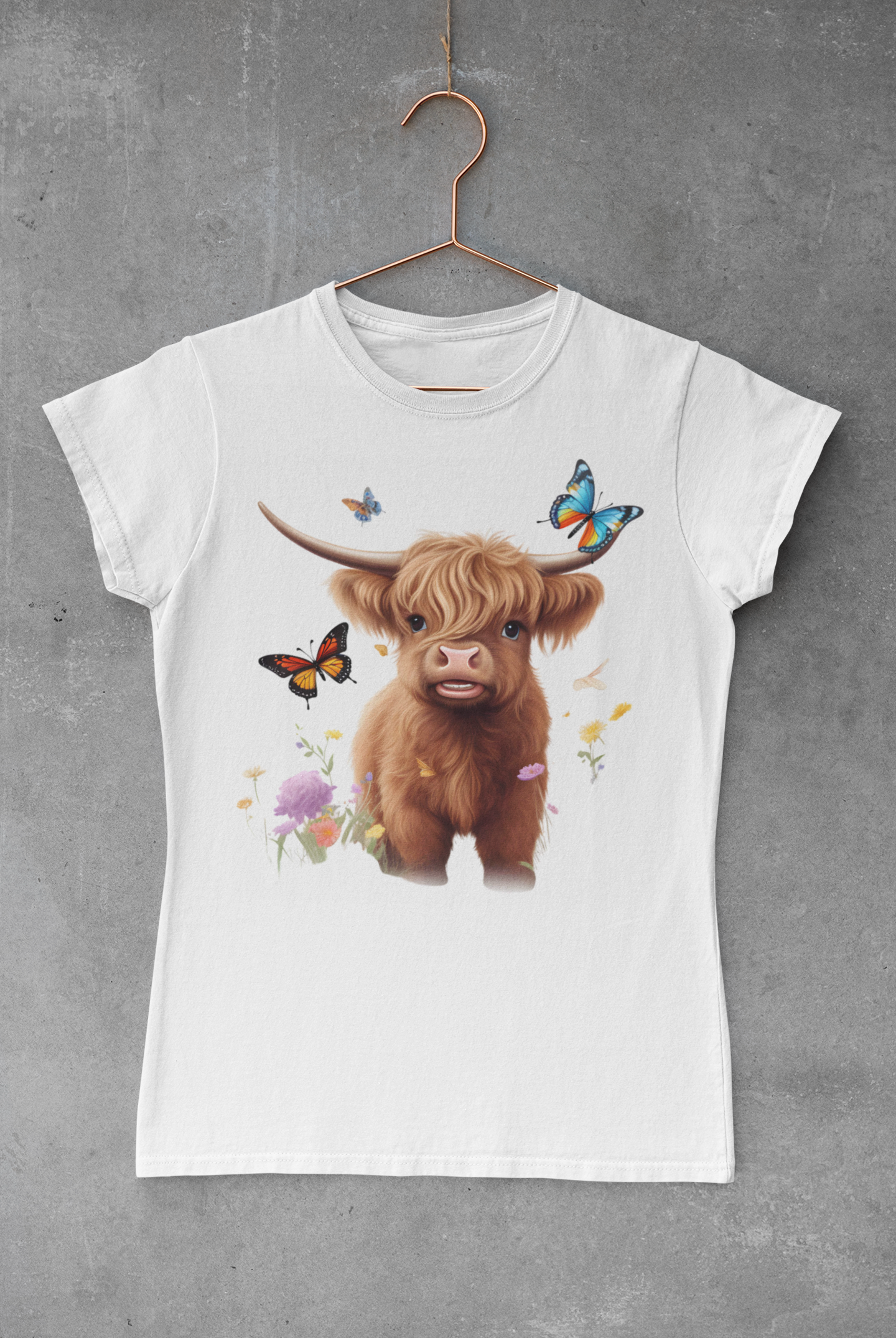 Highland Cow With Butterflies Transfer