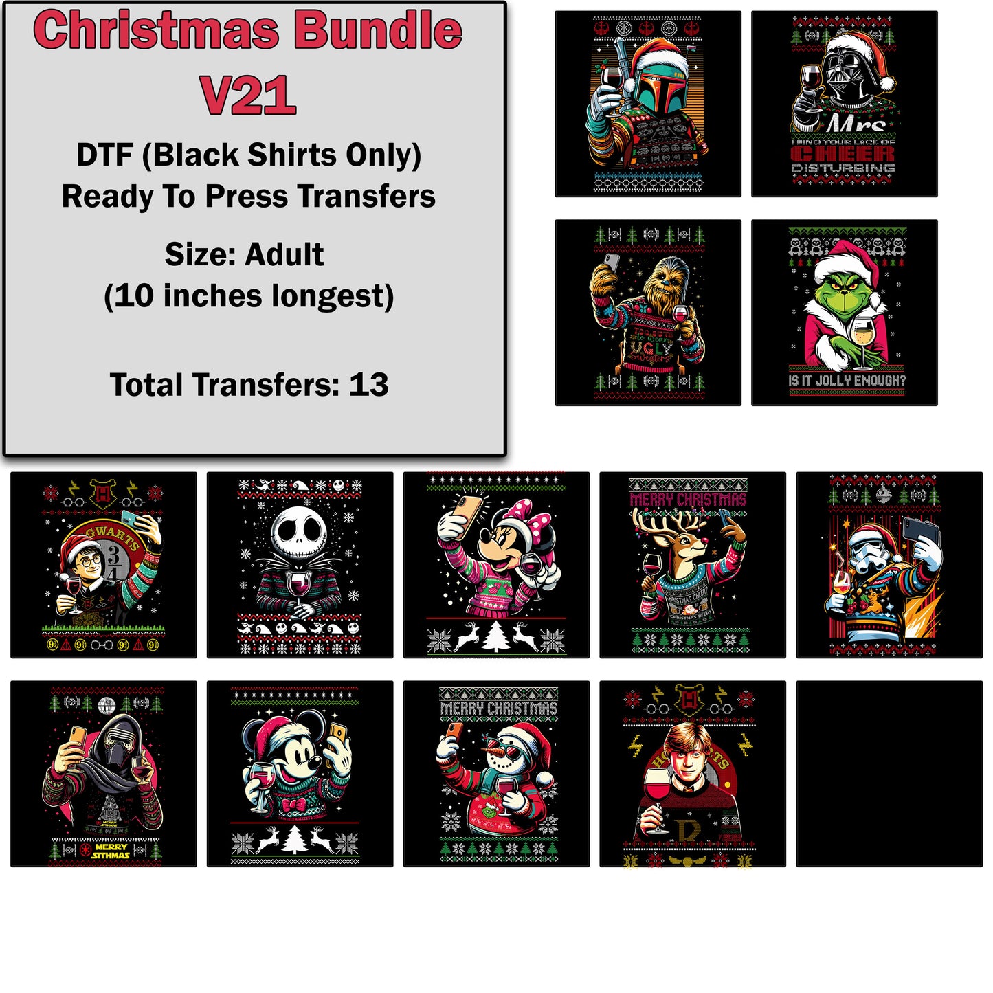 Christmas Transfer Bundle 21 For Black Shirts