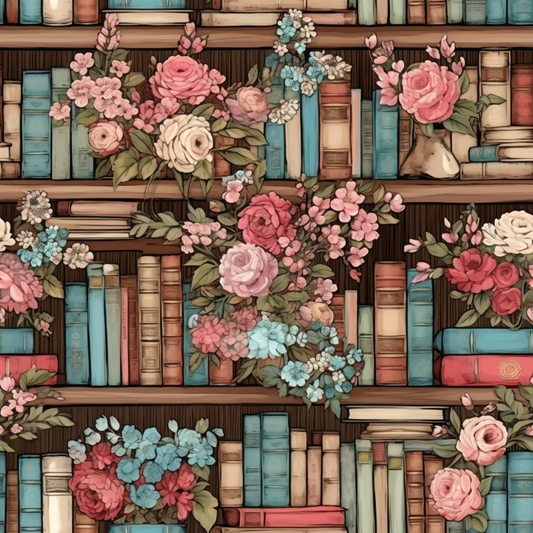 Blue & Pink Antique Bookshelves 12x12 Patterned Vinyl Sheet