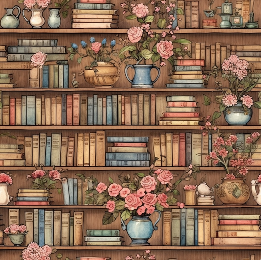 Shelves of Antique Books 12x12 Patterned Vinyl Sheet