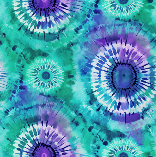 Purple, Blue & Green Bullseye Tie-dye 12x12 Patterned Vinyl Sheet