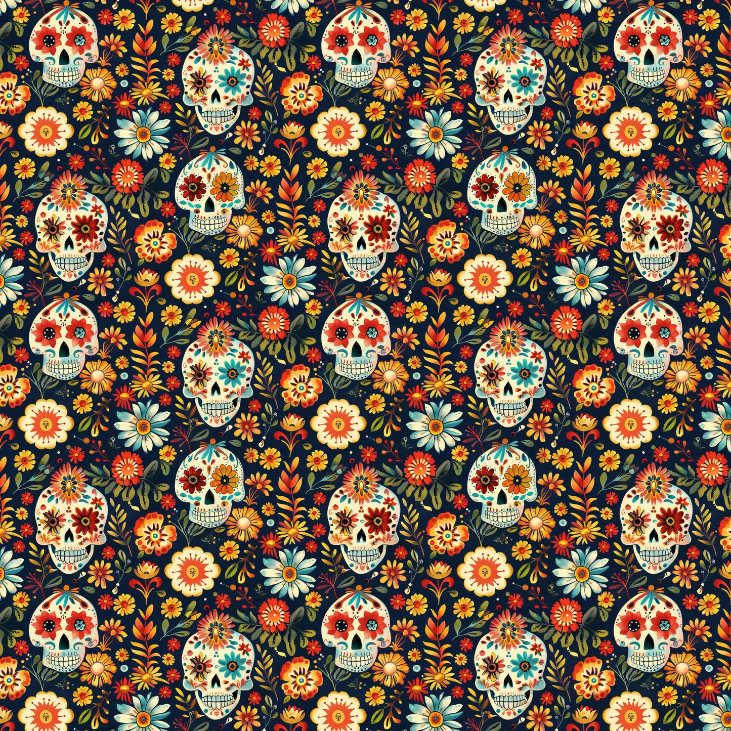 Small Sugar Skulls & Flowers 12x12 Patterned Vinyl Sheet