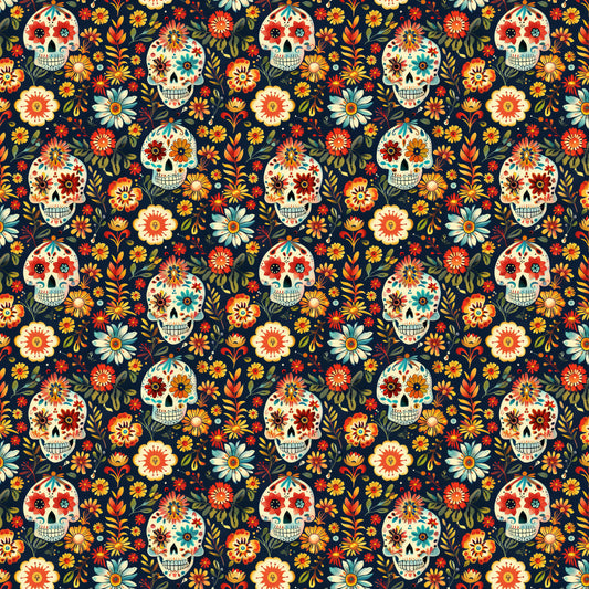 Small Sugar Skulls & Flowers 12x12 Patterned Vinyl Sheet