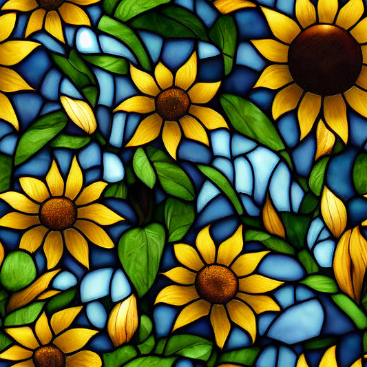 Sunflower with Leaves Stained Glass 12x12 Patterned Vinyl Sheet