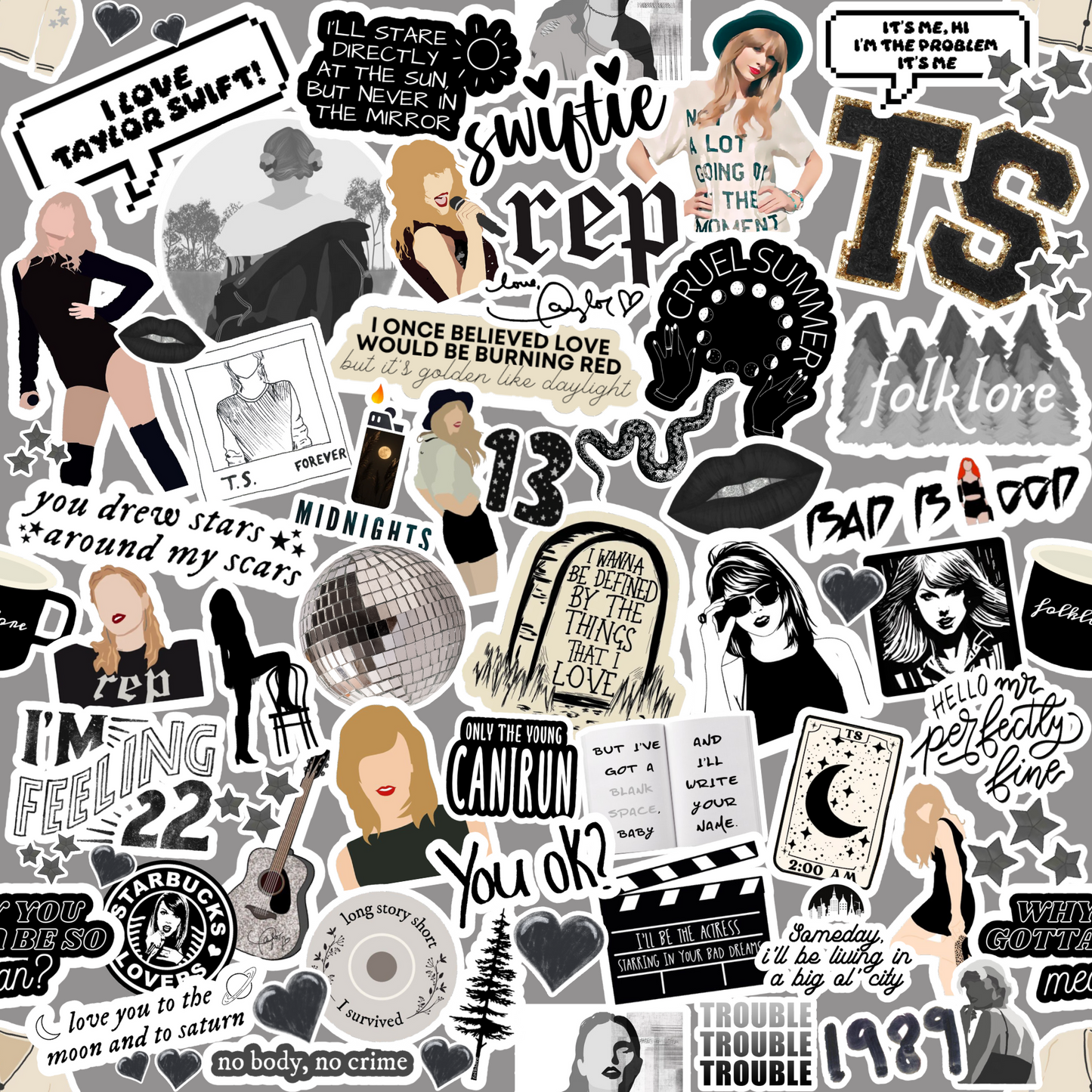 T Swift Stickers Black 12x12 Patterned Vinyl Sheet