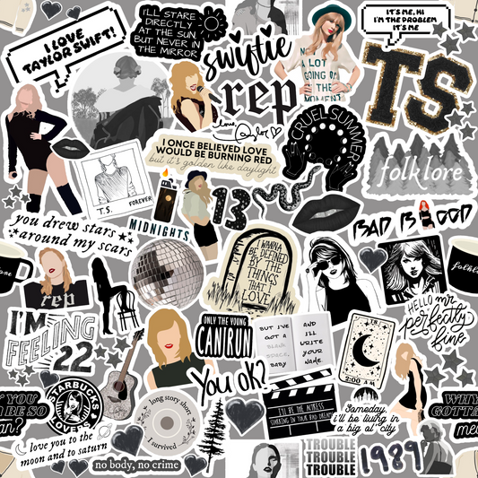 T Swift Stickers Black 12x12 Patterned Vinyl Sheet