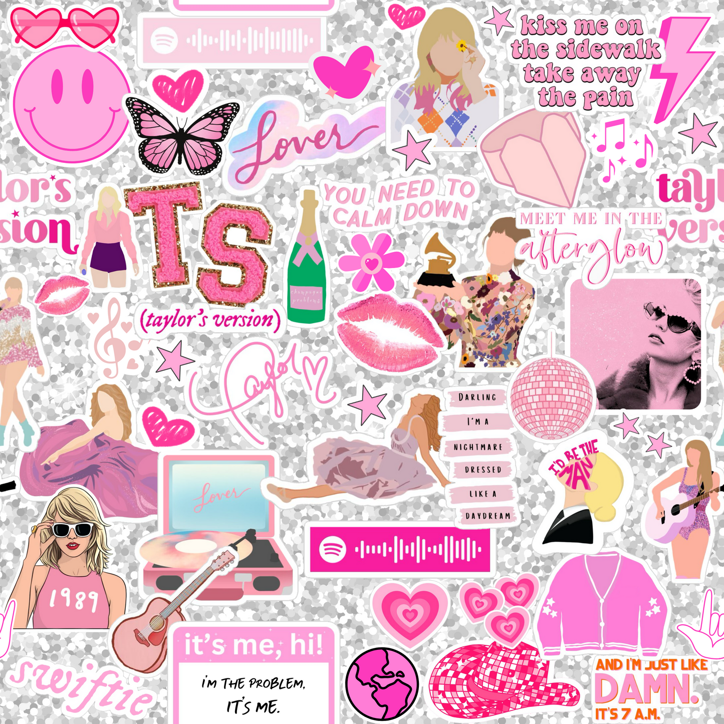 T Swift Stickers Pink 12x12 Patterned Vinyl Sheet