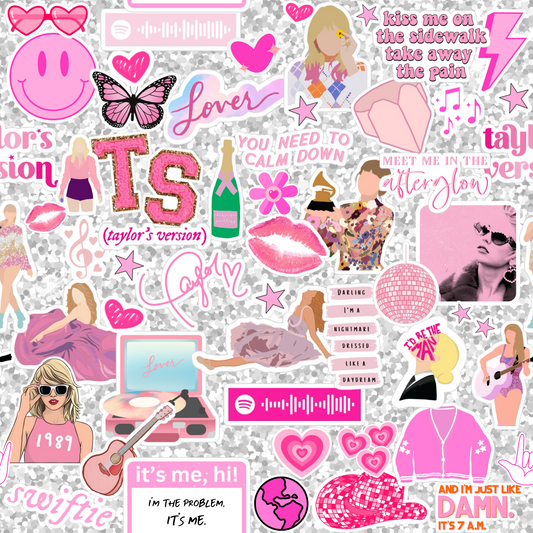 T Swift Stickers Pink 12x12 Patterned Vinyl Sheet