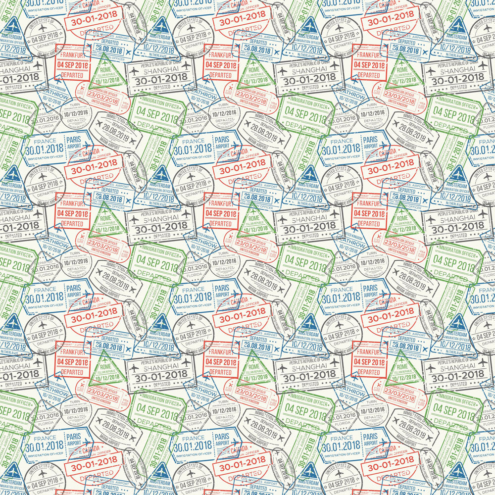 Travel Passport Stamps 12x12 Patterned Vinyl Sheet