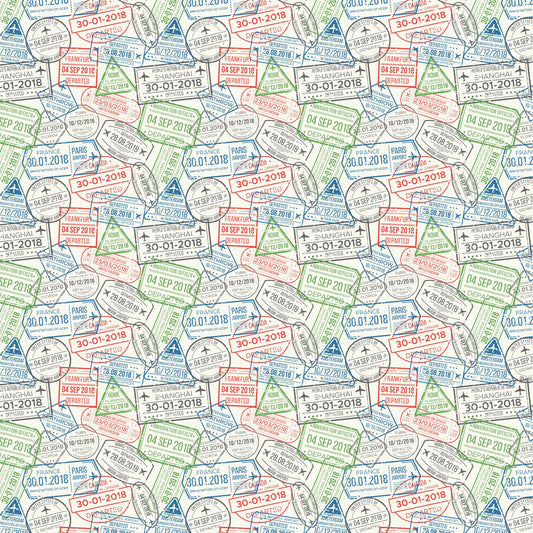 Travel Passport Stamps 12x12 Patterned Vinyl Sheet