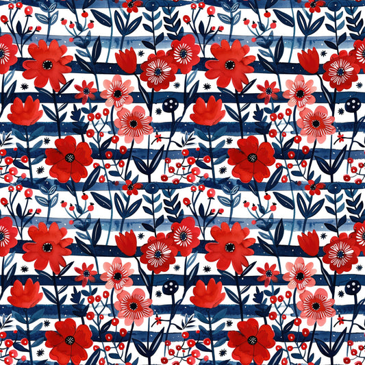 USA Floral Stripes 12x12 Patterned Vinyl Sheet