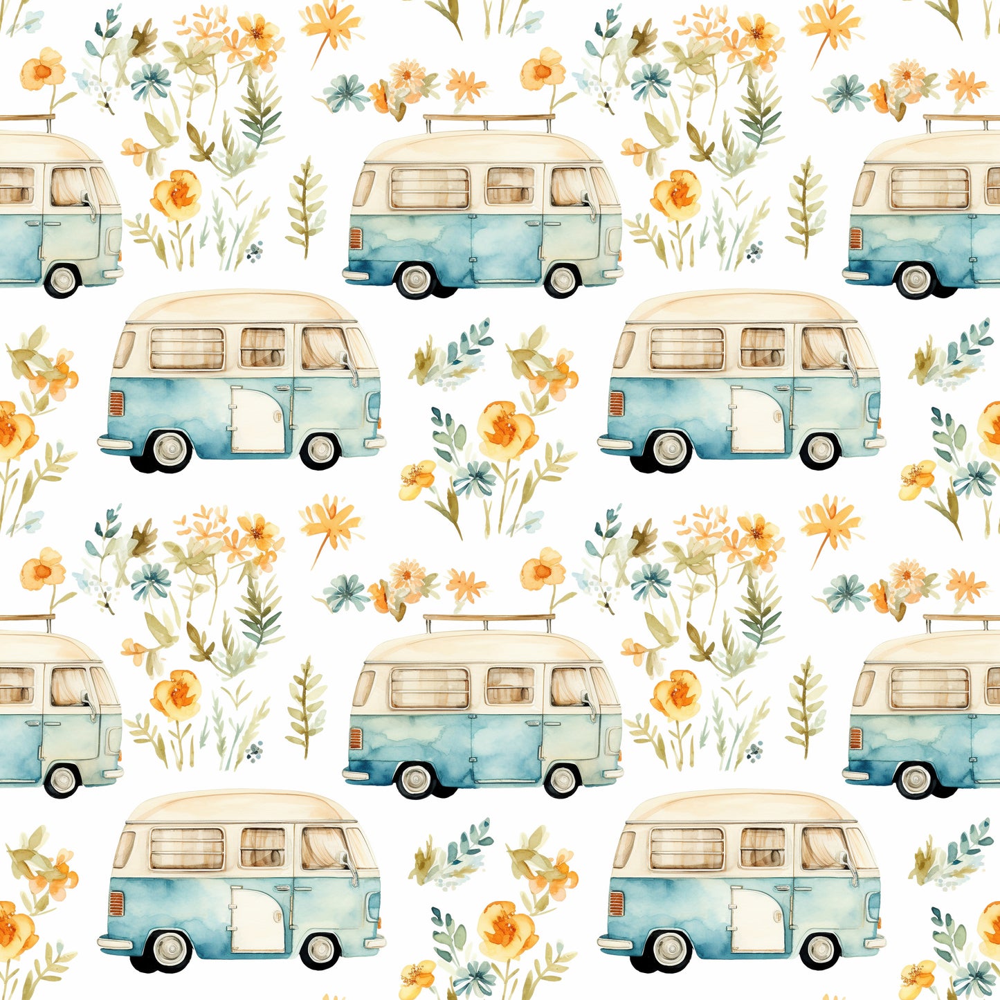Watercolor Retro Campers 12x12 Patterned Vinyl Sheet
