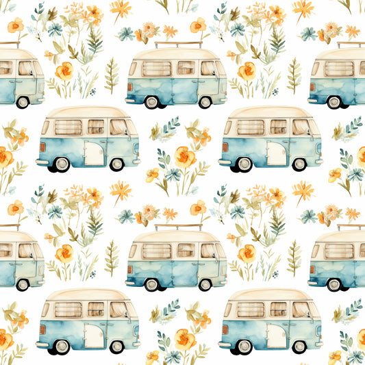 Watercolor Retro Campers 12x12 Patterned Vinyl Sheet