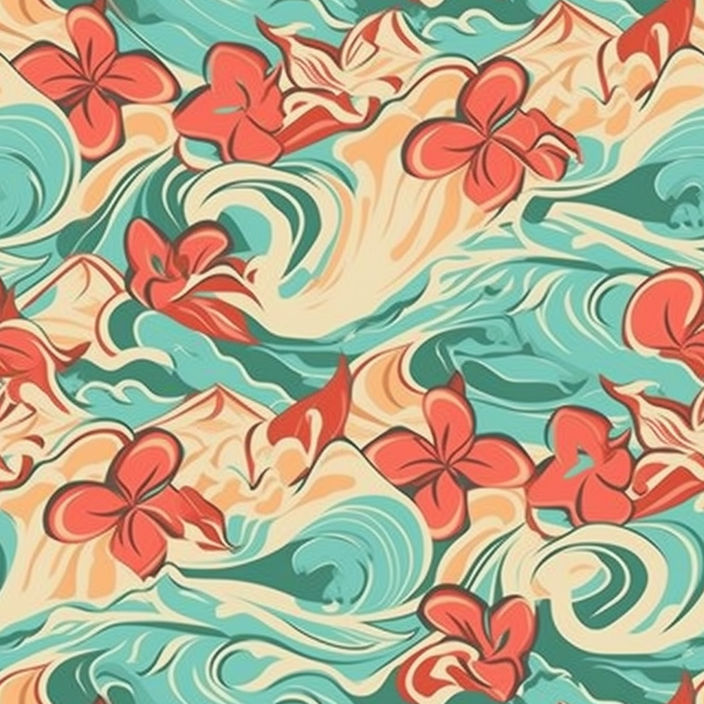 Abstract Waves & Hibiscus Flowers 12x12 Patterned Vinyl Sheet