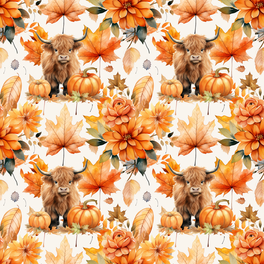Autumn Highland Cow 12x12 Patterned Vinyl Sheet