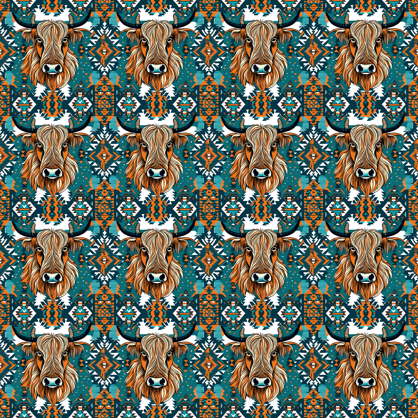 Aztec Highland Cows 12x12 Patterned Vinyl Sheet